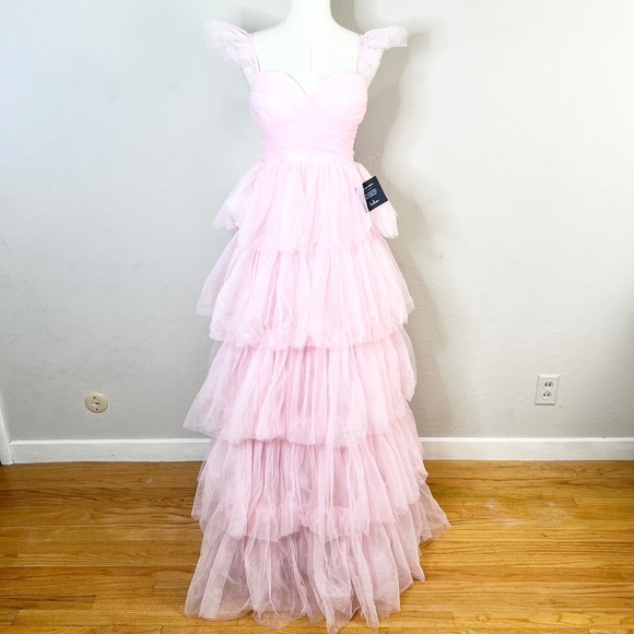 Lulus Dresses & Skirts - Lulus Gown Size S Pink Tulle Tiered Ruffle New Prom Formal Sweetheart Bustier